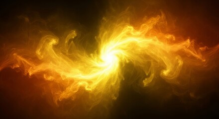 Fototapeta premium A mesmerizing display of golden vapor and fiery yellow mist swirls in a radiant flow, creating an abstract and glowing ethereal background, artistic, steam, luminous