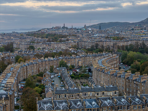 Beautiful aerial view of Edinburgh, the Historic Suburbs and Curved Streets, Scotland &ndash; Urban Pattern and Cityscape from Above