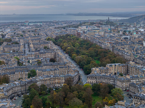 Beautiful aerial view of Edinburgh, the Historic Suburbs and Curved Streets, Scotland &ndash; Urban Pattern and Cityscape from Above