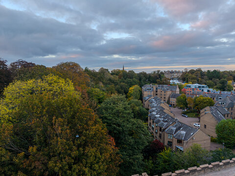 Beautiful aerial view of Edinburgh, the Historic Suburbs and Curved Streets, Scotland &ndash; Urban Pattern and Cityscape from Above