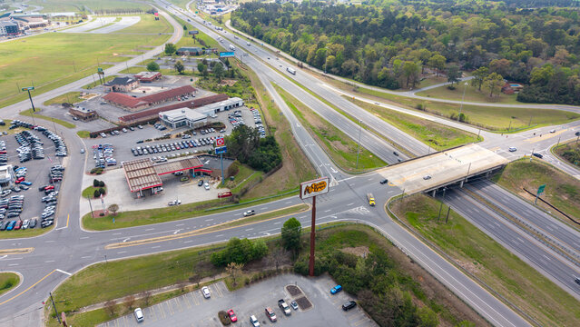 Aerial shot of cars driving on the highway in Ashburn Georgia USA