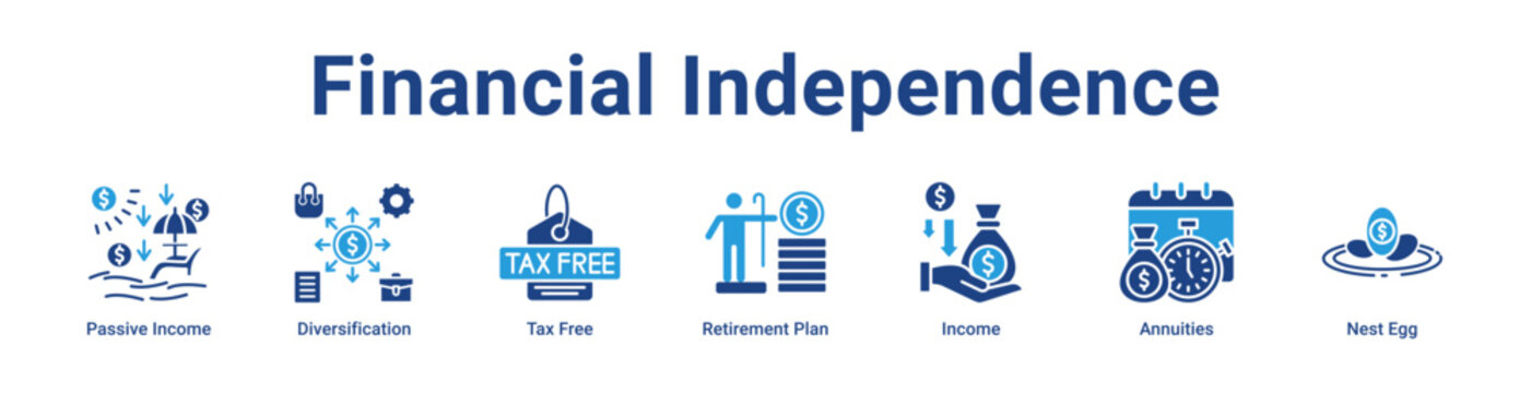 Financial Independence Icon Banner and Collection