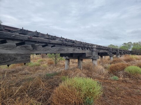 Abandoned Railway Trestle Bridge in the Australian Bush Near Walgett New South Wales