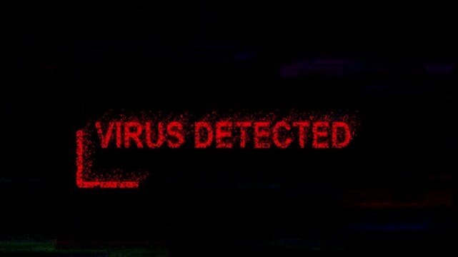 Glitch Virus Detected Alert Screen with Red Frame and TV Static Noise
