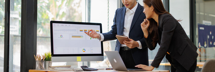 Team of diverse people having a business meeting expenditure and analyzing real estate investment data report Financial and tax systems concept. 