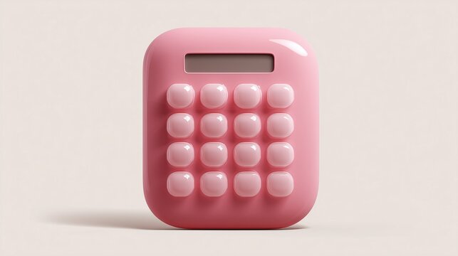 3D pink calculator icon on light background, financial accounting and math concept, business tool symbol