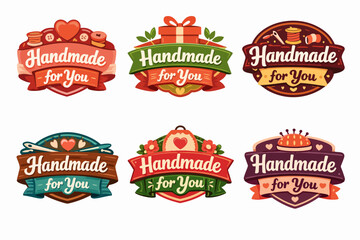 Obraz premium Handmade for you vector labels set for crafting, sewing, gifts, and small business branding