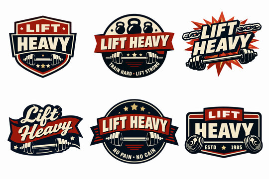 Lift heavy logos design collection, illustrating strength training, bodybuilding, and powerlifting concepts