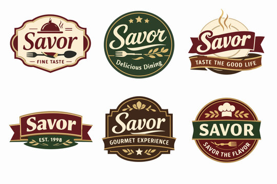 Savor food and restaurant logo collection, a set of vintage culinary badges for fine dining and gourmet experience