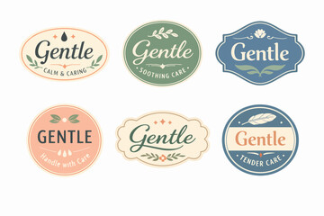 Obraz premium Set of six vintage gentle care product labels for natural wellness, organic, and skincare packaging design