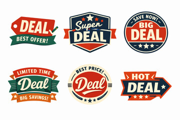 Obraz premium Collection of retro style sales badges for special offers, big deals, best price, and limited time savings