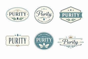 Obraz premium Purity logo collection featuring natural, organic, and clean badge designs for eco-friendly product labeling