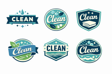 Obraz premium Branding set for cleaning service industry presenting various badges and logos for hygiene and sanitation