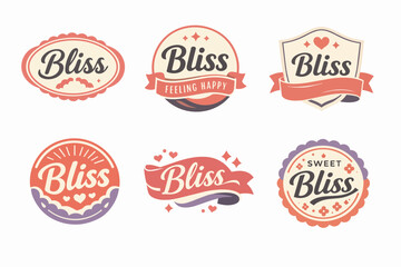 Obraz premium Bliss logo collection displaying vintage labels, emblems, and typography designs for sweet products or happy moments packaging