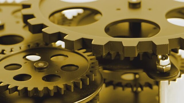 Nice Golden Luxury Industrial Cogwheels Rotating Metal Gears System