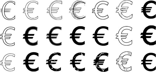 Obraz premium Euro Currency Symbol Variations: Vector Illustrations in Various Styles