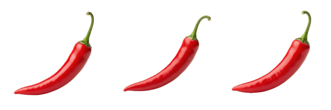 Red chili pepper (Capsicum annuum) hot spice pepper isolated on white background, fresh whole chili produce