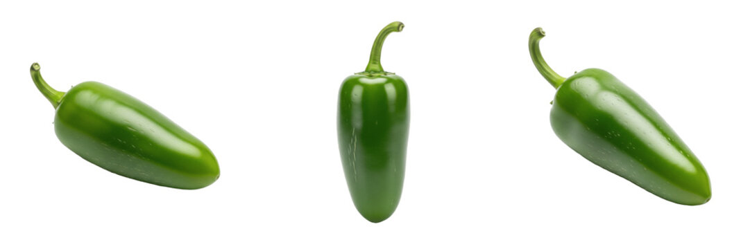 Jalapeno pepper (Capsicum annuum) medium hot green chili isolated on white background, fresh jalape&ntilde;o produce