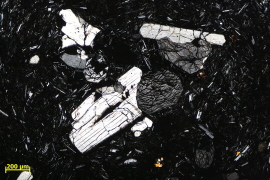 Volcanic rock minerals under microscope 