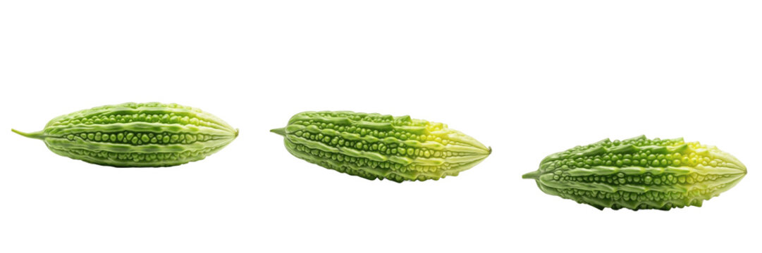 Bitter melon (Momordica charantia) bumpy green gourd vegetable isolated on white background, bitter gourd produce