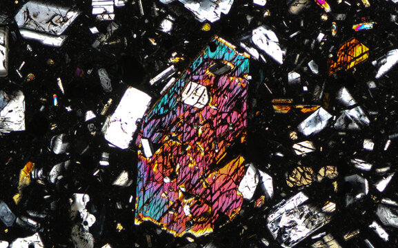 Volcanic rock minerals under microscope 