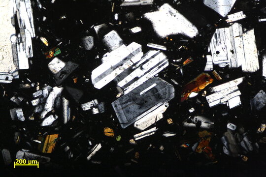 Volcanic rock minerals under microscope 