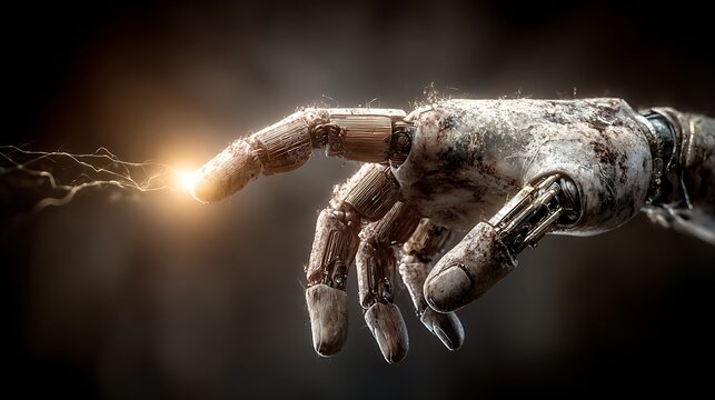 Robotic Hand Reaching Out with Electrical Spark artificial intelligence