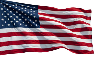 Fototapeta premium United States flag waving with realistic fabric texture, dynamic folds and shadows, vibrant red white and blue colors, ultra detailed, isolated, high resolution, patriotic concept