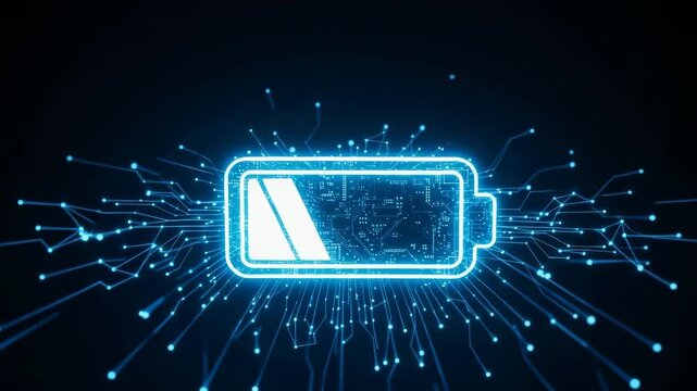 Glowing Battery Icon Energy Transfer In Digital Circuit Board Background Demonstrating Technology In Electronic Devices Power Management Concept Can Be Used In Tech Articles Presenta