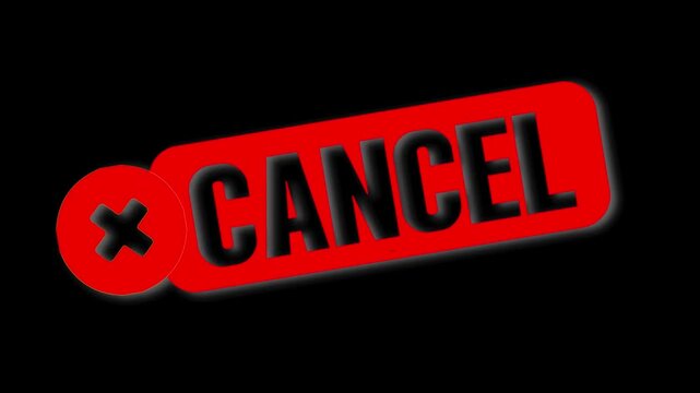 Cancel Animated Button with Cross Icon, Red 3D Web Interface Element on Green Screen Chroma Key Background