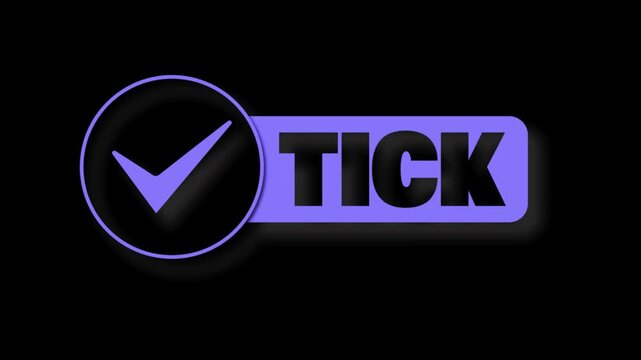 Tick Animated Button with Checkmark Icon, Purple 3D Confirmation Element on Green Screen Chroma Key Background