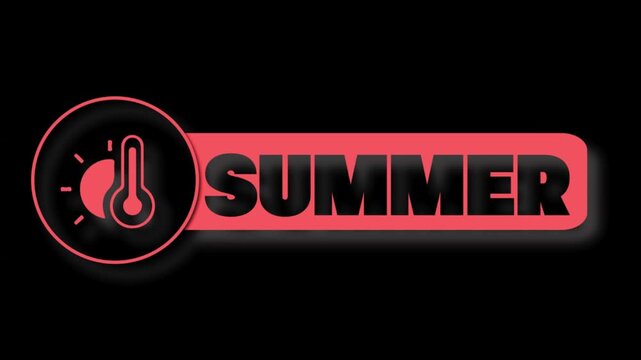 Summer Animated Button with Sun and Thermometer Icon, Red 3D Seasonal Element on Green Screen Chroma Key Background