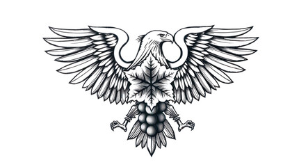 Fototapeta premium Eagle Dark Stylized Heraldic Emblem with Snowflake and Grape Cluster Artwork