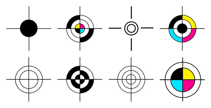 Colorful printing registration marks element set