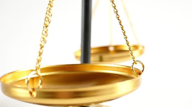 Balancing bowls of golden apothecary scales. The correctness of choice and decision is a symbol