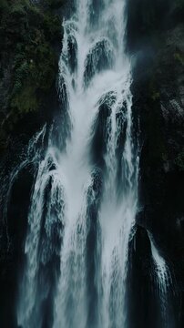 FPV Vertical Descent Along Massive Waterfall