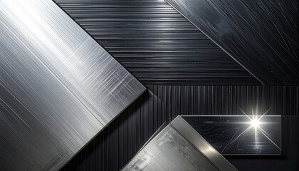 Abstrakcyjne tło z geometrycznymi panelami ze szczotkowanego metalu, srebra i grafitu.