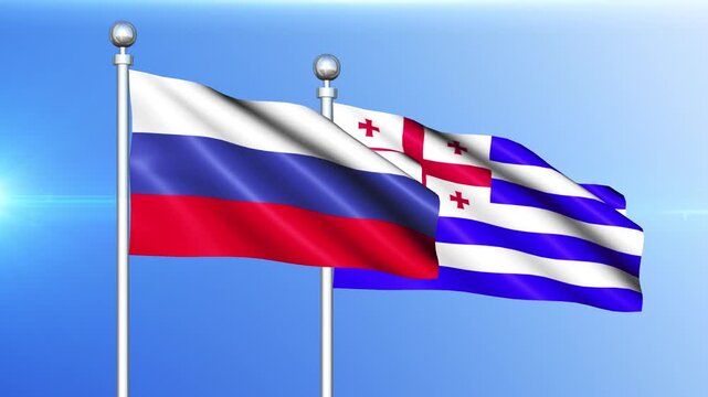 Russia and Ajaria National Flag Waving on Pole Loop