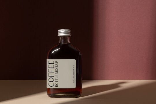 Cold brew coffee bottle with aesthetic label, product branding design