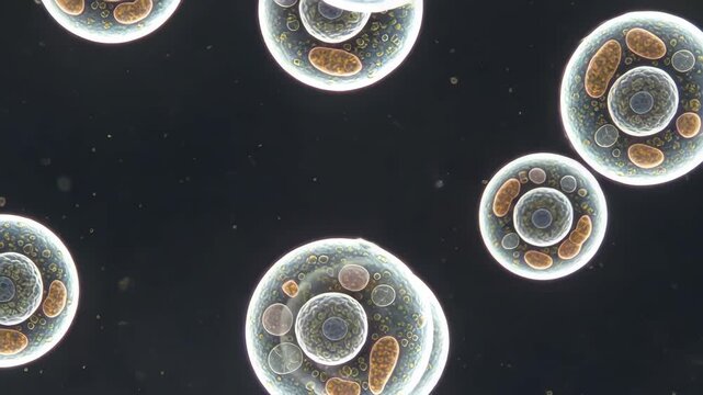Microscopic View Of Microscopic Biological Cell Structure With Organelles Displayed On Black Background With Scientific Illustration For Educational Scientific Research Can Be Used I