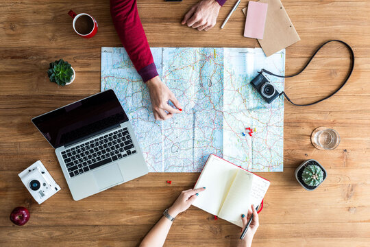Travel planning with maps photo