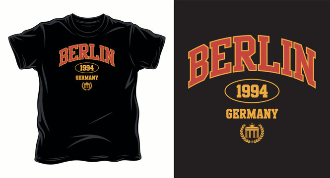 Berlin Germany varsity style t-shirt design with Brandenburg gate icon and estd 1994 typography t-shirt design print illustration