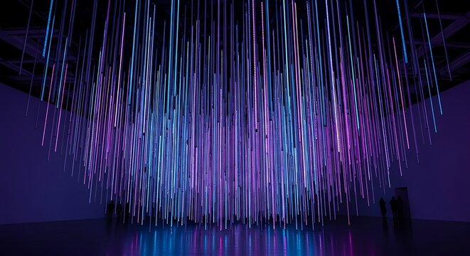 Abstract Light Installation with Vibrant Purple and Blue Hues.