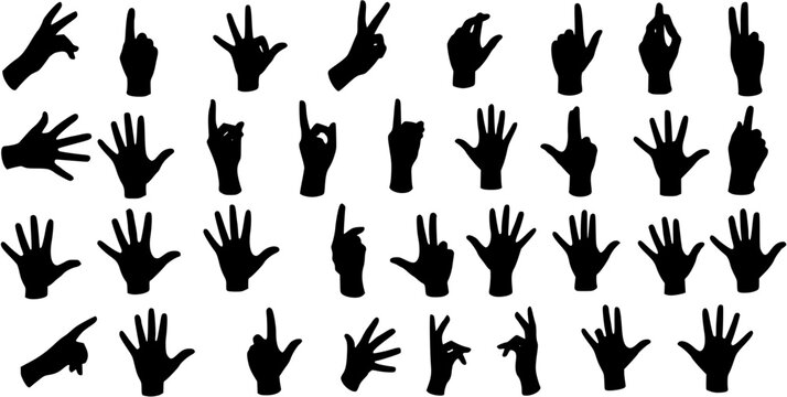Hand Gestures Collection: Silhouette Set of Diverse Human Hand Signs and Communication Symbols