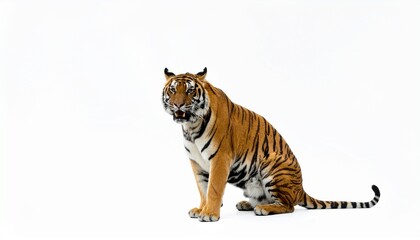 Obraz premium Majestic tiger sitting confidently on white background