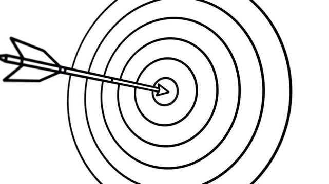 Line drawing of a target with an arrow piercing the bullseye, concept for accuracy
