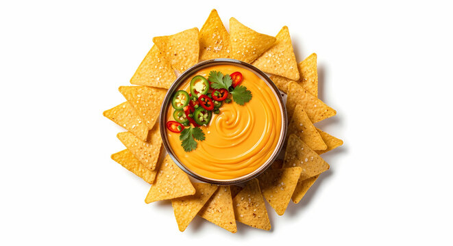 A delicious plate of nachos with melted cheese and vegetables on top is served on a table indoors.