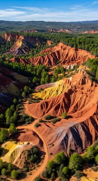 Aerial View of Ochre Landscape in Rustrel, Provence, France.
