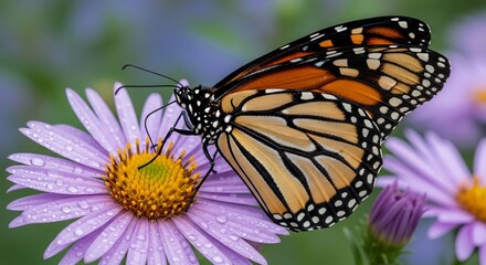 Fototapeta premium Monarch butterfly pollinating purple flower
