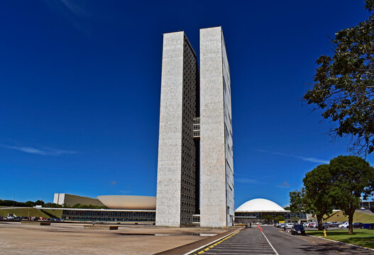 BRASILIA, FEDERAL DISTRICT, BRAZIL - January 16, 2026: National Congress of Brazil, headquarters of the Chamber of Deputies and the Federal Senate